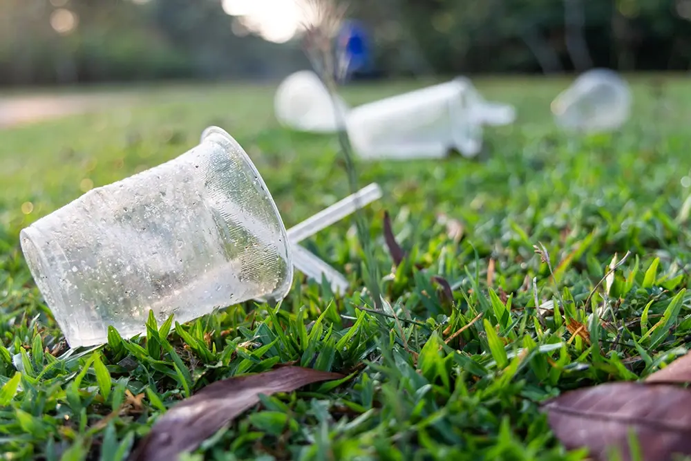 Déchets jonchant le sol après un festival